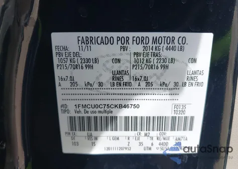 2012 Ford Escape Xls z USA, uszkodzony, nr VIN 1FMCU0C75CKB46750